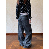 KYLETHOMASW  -   Autumn Y2K Vintage 90s Gray Striped High Waist Wide Leg Pants Women Long Loose Trousers Full Length Bottom Jeans Pants