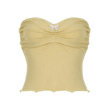 KYLETHOMASW  -  Lace lace one neck bow pleated strapless sweet and spicy contrasting color sexy slim fit versatile short top
