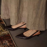 KYLETHOMASW  -  Summer Pointed Toe Stiletto Backless Leather Shallow Mouth Commuting Work Flats for Women