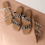 Kylethomasw 2024 Beach Studded Transparent Rivet Strong Flat Women's Slippers Lightweight Non-slip Sabot Summer Designer Sandals