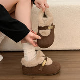 KYLETHOMASW  -  Winter Women Metal Buckle Loafers Warm Shoes Furry Ankle Boots Leopard Print Suede Shoes Short Plush Lining Flat Heel Shoes