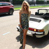 KYLETHOMASW  -  Black Backless High Waist Mini Dresses Summer Slim Elegant Party Clubwear Sexy Strapless Print Floral Bandage Women Dress