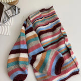 KYLETHOMASW  -  Retro Colorful Striped Knitted Cardigans Women Outerwear Autumn Winter Casual Loose V-neck Single Breasted Sweater Coats Tops
