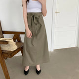 KYLETHOMASW  -  Korean Women Fashion Skirt Design Twist Linen Casual Summer New High Waist Slimming A-line Solid Long Skirts