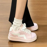 KYLETHOMASW  -  New Arrivals Comfort Hard Wearing Soft Sole Vulcanized Shoes Women Pink Platform Sneakers Trendy Cross Tied Non Slip Flats