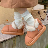 KYLETHOMASW  -  Bow Cotton Shoe Waterproof Plush Boots Women Cute Warm Ankle Boots New Ladies Outdoor Non-slip Thick Sole Snow Boot Furry