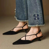 KYLETHOMASW  -  New Style Pointed Toe Low Heel Mule Shoes Women French Retro Single Buckle Strap Fashion Pointed Low Heel Shoes Women 7878
