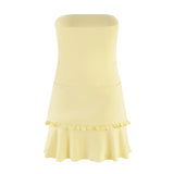 KYLETHOMASW  -  Women Y2K Frills Knotted Strapless Mini Dress Coquette Sleeveless Backless Off Shoulder Tube Bodycon Short Dress Party