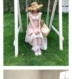 KYLETHOMASW  -  Original Gentle Floral Square Neck High Waist Long Dress Summer New Sweet Cute Girls Vacation Seaside Travel Slim Dresses