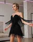 Kylethomasw New Women Fashion Tassel Bandage Dress Sexy V Neck Off Shoulder Bodycon Nightclub Celebrity Female Solid Party Mini Dresses