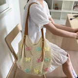 KYLETHOMASW  -  Cute Hollow Out Butterfly Knitting Bag Beach Handbag Tote Bag Beach Bag Large Capacity Bohemian Style Hollow Shoulder Bag Travel