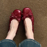 KYLETHOMASW  -  Red Bow Pleated Design Brand Ballet Flat Shoes Women Retro Round Toe Shallow Mary Jane Shoes Comfortable Moccasin Casual Shoes