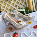 KYLETHOMASW  -  Original Handmade Lolita Shoes Flower Wedding Gorgeous High Heels Loli Sparkling Pearl Bow Princess Pumps Wedding Shoes Bride