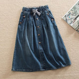 Kylethomasw Summer Lace Up Elastic Waist Denim Skirts 2024 New Women Loose Casual Female A-Line Jean Skirts oversized Female Streetwear Pop
