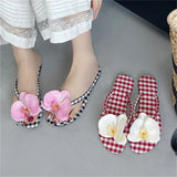 KYLETHOMASW  -  Summer Design Flower Geometric Clip Toe Low Flat Heels Women Slippers Fashion Casual Flip Flops Party Shoes