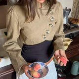 KYLETHOMASW  -  Retro short coat asymmetrical buttons sleeves high collar punk retro casual jacket high street Y2K aesthetic women's clothing
