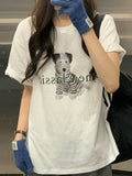 KYLETHOMASW  -  Korean Fashion Letter Cartoon Dog Print Short Sleeved T-shirt Women Summer New Cute Loose Versatile Pullover Top