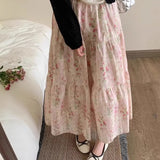 KYLETHOMASW  -  Women Skirts Print Floral Sweet A-line Vintage Korean Fashion Long Skirt Spring Summer Chic Elegant Faldas Mujer