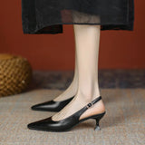 KYLETHOMASW  -  New Women Shoes Slip On Black Women Sandals Pointed Toe Slingbacks Pumps Wedding Shoes Low Heels Dress