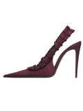 KYLETHOMASW  -  Women's Satin Ruffled Slingback Pumps Pointed‑Toe Pleated Stiletto High Heels Backless Slim Fit Elegant Dress Shoes luxury