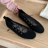 KYLETHOMASW  -  Autumn Cross Tied Round Toe Flat Shoes Women Retro Comfort Casual Shoes Shallow Ballet Style Elegant Mary Jane Shoes Women
