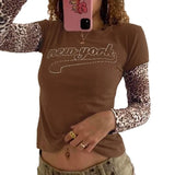 KYLETHOMASW  -  style leopard print patchwork long sleeved top with round neck and letter print for slimming effect, two fake T-shirts for women