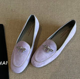 KYLETHOMASW  -  Women Suede Loafers shoes with Genuine Leather Bow Decoration Flat Shoes Comfortable Shallow Mouth Women Shoes Fashionable
