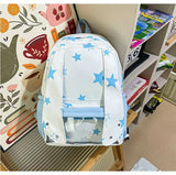 KYLETHOMASW  -  Women Kawaii Rabbit's Ears Backpacks All Match Star Printing Casual Ita Bags Transparent Y2k High-capacity Students Schoolbags