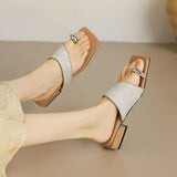 KYLETHOMASW  -  Slippers Casual Beach Shoes Low Slides Square Toe Rubber Flip Flops Luxury Sabot Hawaiian Soft PU Rome Fabric Leisure Hoof