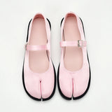 KYLETHOMASW  -  New Sweet Tabi Shoes Loafer for Women Split Toe Thick Sole Casual Silk Pink Mary Jane Shoes Plus Size 41