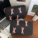 KYLETHOMASW  -  Pink Bowknot Nylon Vertical Makeup Bag Pencil Case Partitioned Bow Cosmetic Bag Waterproof Makeup Brush Storage