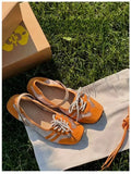 KYLETHOMASW  -  Fashion Sewing Lace-up Design Ballet Flats Women Retro Square Toe Narrow Band Buckle Sneakers Comfortable Soft-soled Casual Shoe