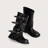KYLETHOMASW  -  Vintage Soft Leather Belt Strap Buckle Mid-Calf Women Motorcycle Boots Fashion Thick High heels Autumn Winter Knight Booties