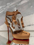 KYLETHOMASW  -  Women's New Summer Square Satin High Heel Sandals with Ankle Strap, Fashionable Party and Banquet Ballet High Heels