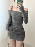 KYLETHOMASW  -  New Women Dresses Autumn Fashion Streetwear Long Sleeves Lace-up Casual Slim Mini Dress Sexy Backless Elegant Lady Knitted Dress