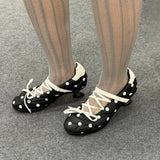 KYLETHOMASW  -  Novelty Polka Dot Sports Ballet Shoes Woman Fashion Strange Heel Design Round Toe Mary Jane Shoe Cross Lace Up Casual High Heels