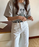 KYLETHOMASW  -  Korean Fashion Letter Cartoon Dog Print Short Sleeved T-shirt Women Summer New Cute Loose Versatile Pullover Top