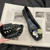 KYLETHOMASW  - fashionab Flower Decor Jelly women's Sandals Square Toe Hollow‑Out women's Slippers Non‑Slip Beach Slip‑On Casual women's shoes