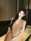 KYLETHOMASW  -  Elegant Women V-neck Diamond Studded Sleeveless Birthday Dress Big Size Luxury Celebrity Lady A Line Mini Party Dress Vestidos