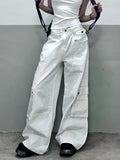 KYLTHOMASW  -  Summer White Womens Jeans High Waist Baggy Casual Vintage Y2K Trend Straight Cargo Pants Street American Wide Leg Denim Trouser