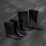 KYLETHOMASW  -  Cowhide Zapatos De Mujer Autumn and Winter New Simple Square Head Low Heel Boots  Sleeve Boots for Women Hot Selling