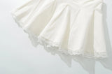 KYLETHOMASW  -  Holiday Front Cross Lacing up Bandage Bow Zipper Waist Mini Skirt Women White Spliced Lace Hem Ruched Swing A-lined Skirts Black