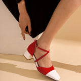 KYLETHOMASW  -  Ladies Pumps 2025 Sweet Toe 4.5cm Heels Patent Leather Buckle Big Size Date Summer Red C2234