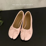 KYLETHOMASW  -  Novelty satins Leather bowknot Split Toe flat shoes woman mary janes Japanese trotters flats Tabi ninja loafers women Moccasins