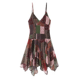 KYLETHOMASW  -  Vintage Patchwork Print Holiday Summer Sling Mini Dress Women Sexy V Neck A-line Holiday Sundress Female Vestidos
