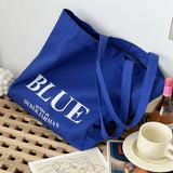 KYLETHOMASW  -  Blue Canvas Tote Bag Letter Printing Student Schoolbag With Zipper Shoulder Shopping Bags For Woman