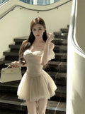 KYLETHOMASW  -  Elegant Lace Trim One Shoulder Top And Skirt Set Spring Fashion Ensemble Short Sleeve Hong Kong Style for Adults