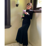 KYLETHOMASW  -  Autumn New Korean High Street Half-high Neck Dress Women Fitted Inner Wear Base Layer A-line Mermaid Long Dress Office Lady