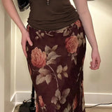 KYLETHOMASW  -  Elegant temperament rose fishtail skirt French medium long slim fit mesh elegant retro half skirt women's clothing