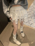 KYLETHOMASW  -   Cake Skirts Women Lace High Waist Slim Loose Sweet Girls 2025 Daily Spring New Casual Party Mujer Gentle Bow Chic
